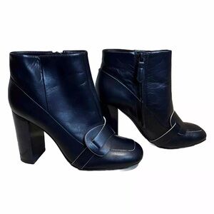 Tory Burch Navy Blue Bond Leather Ankle Zip Heeled Booties Women’s 7.5